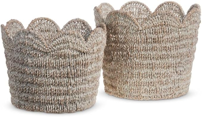 Raz Imports 2024 Green Meadows 14" Whitewash Scalloped Baskets, Set of 2 | Amazon (US)