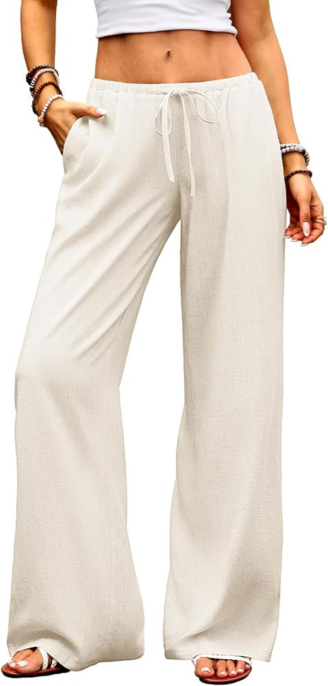 Breathable, Drawstring, Loose Fit, Lightweight Summer Pants, Beach Vacation Clothes, Palazzo Pant... | Amazon (US)