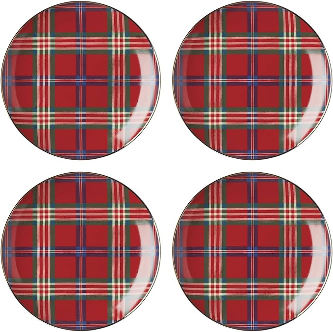 Lenox 896528 Holiday Red Tartan Accent Plates, Set of 4, Christmas Dinnerware, Hosting | Amazon (US)