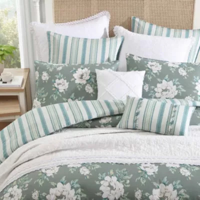 Laura Ashley Wisley Floral Cotton Comforter Sham Bonus Set, Green | Belk