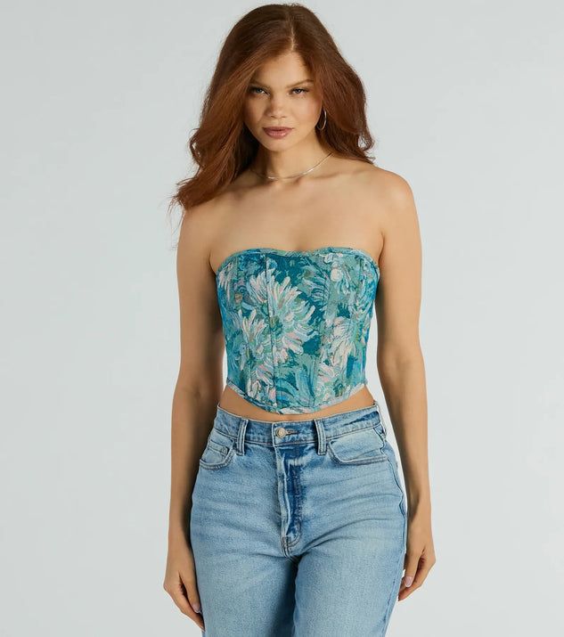 Have We Met Strapless Lace Up Jacquard Corset Top | Windsor Stores