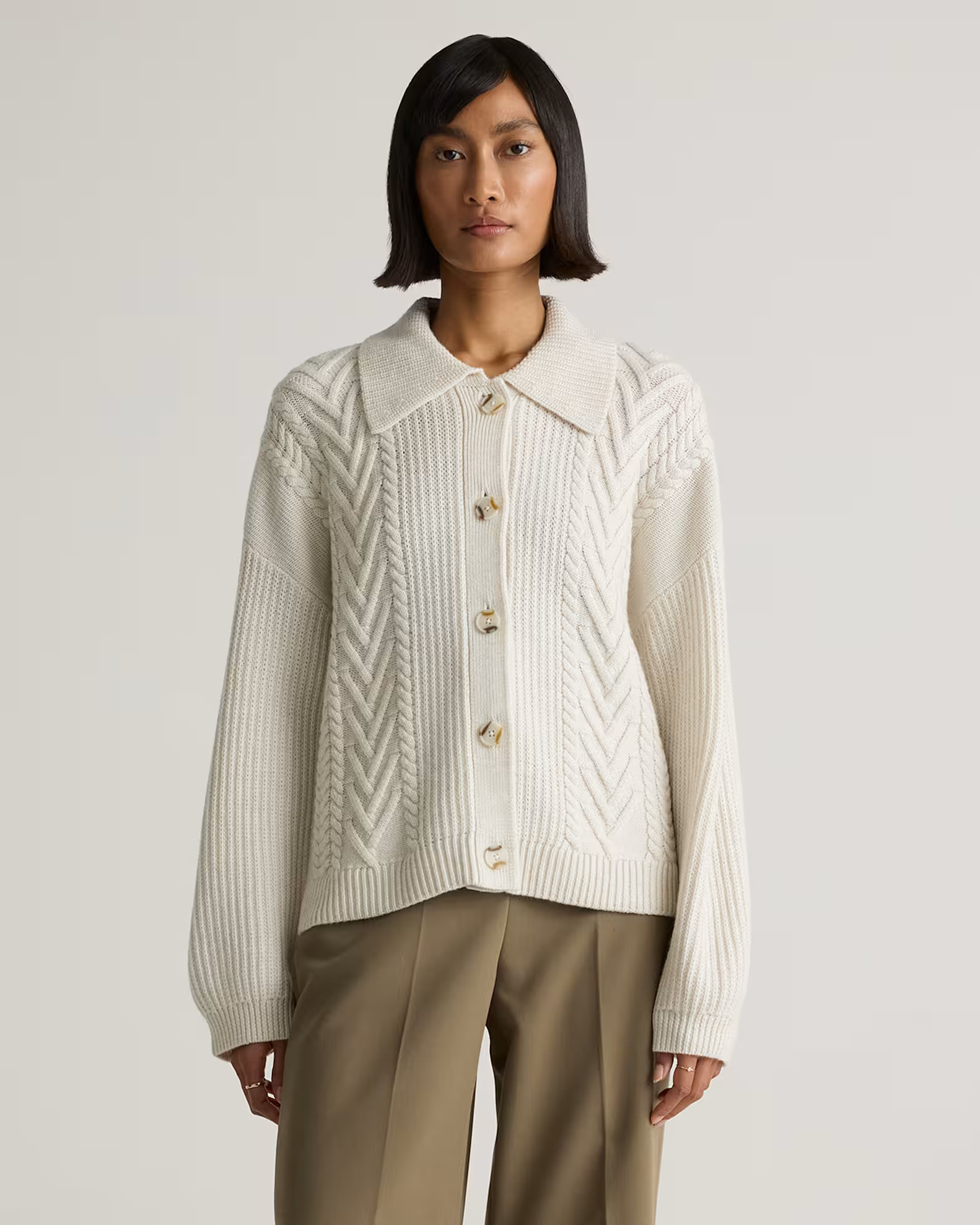 Australian Merino Wool Collared Cable Cardigan | Quince