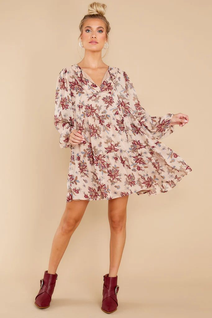 Acadian Adventures Natural Floral Print Dress | Red Dress 