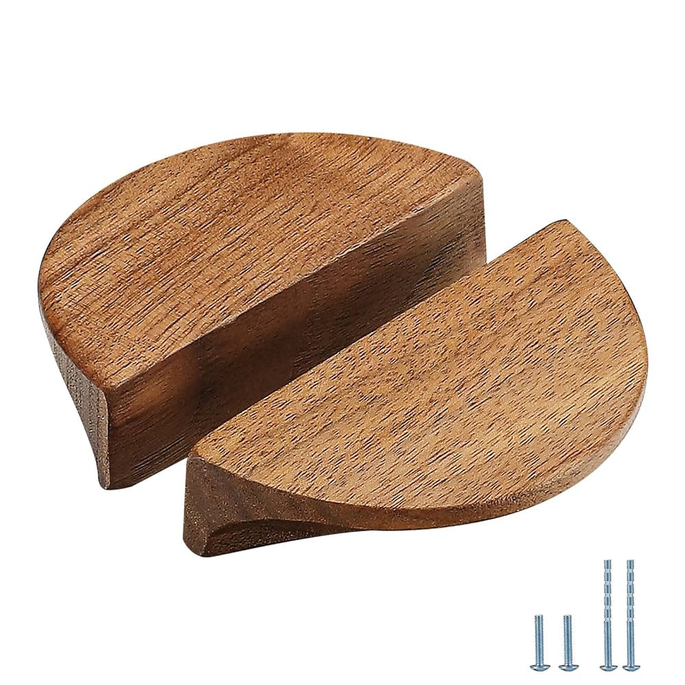 4.7 in-Walnut Wood 4 Pair Circular Wood Grain Cabinet Drawer Handles | Amazon (US)