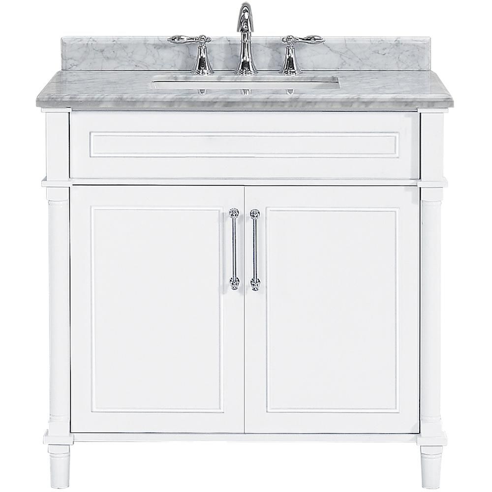 Aberdeen 36 in. W x 22 in. D Single Bath Vanity in White with Carrara Marble Top with White Sink | The Home Depot