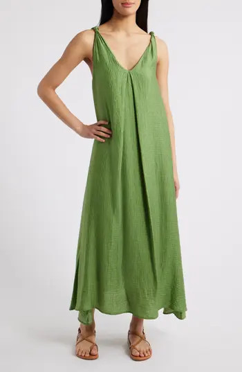 FRNCH Lauria Twist Strap Texture Maxi Dress in Vert at Nordstrom Rack, Size X-Large | Nordstrom Rack