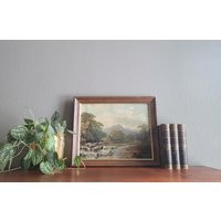 Vintage River & Mountain Landscape Print in Gold Wood Frame | Etsy (US)