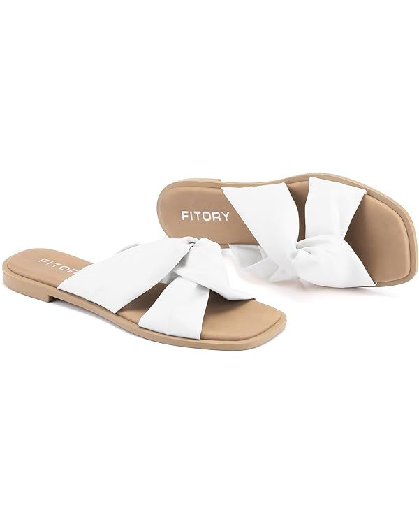 FITORY Women's Flat Sandals Fashion Slides with Comfort Soft Cross Straps for Summer Size 6-11 | Amazon (US)