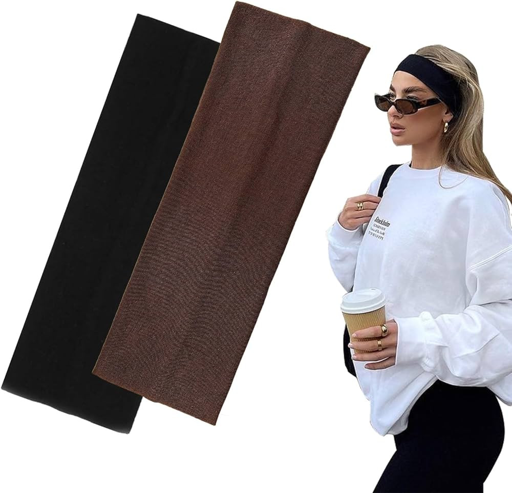 7cm Wide Black Headbands for Women Men, Yedtreg 2pack Fashion Head Bands for Women's Hair, Soft F... | Amazon (UK)