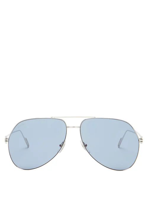 Cartier Eyewear - Première De Cartier Silver Tone Metal Sunglasses - Womens - Blue Silver | Matches (US)