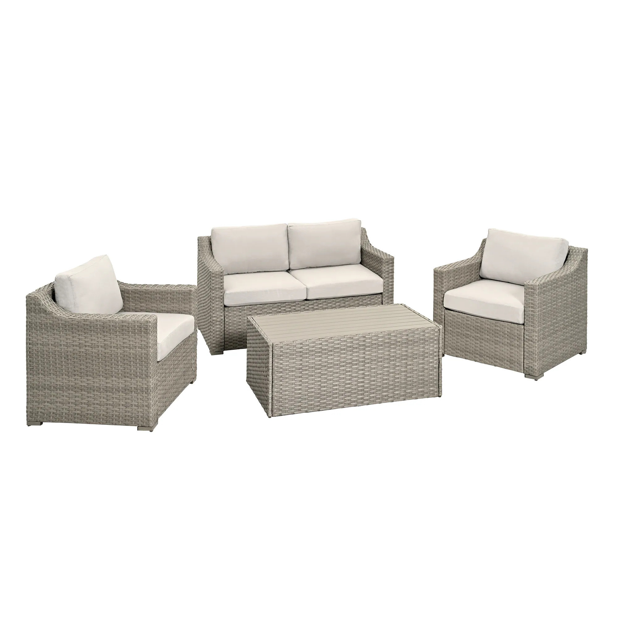 Lowe's 4-Piece Wicker Patio Conversation Set with Off-white Cushions | HPO-SF4-GB-WL2 | Lowe's