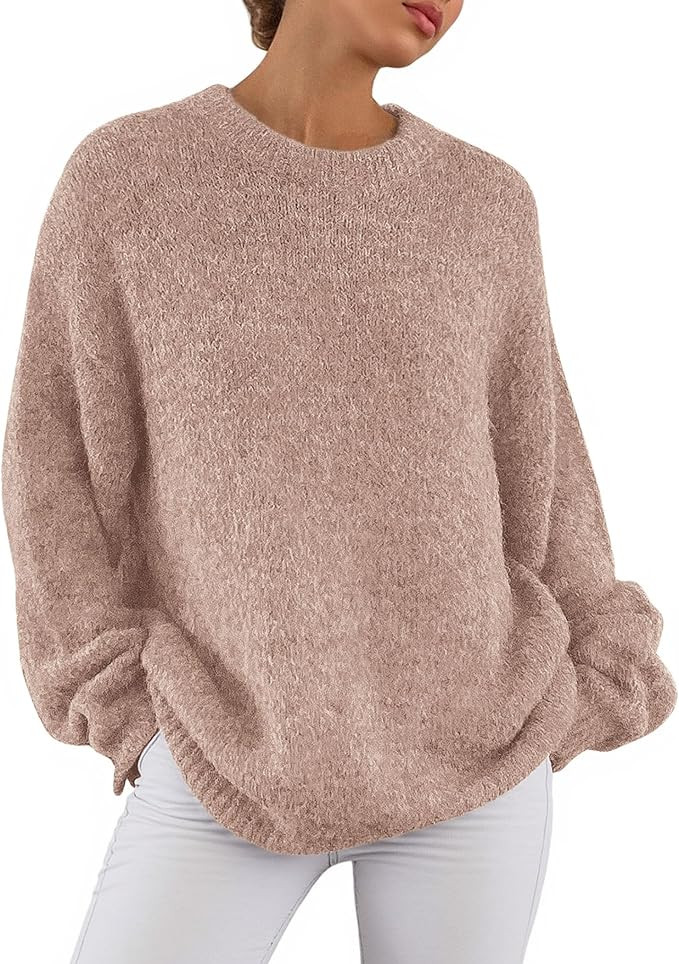PRETTYGARDEN Womens Fall Long Sleeve Sweater Crew Neck Fuzzy Loose Fit Chunky Knit Oversized Pull... | Amazon (US)