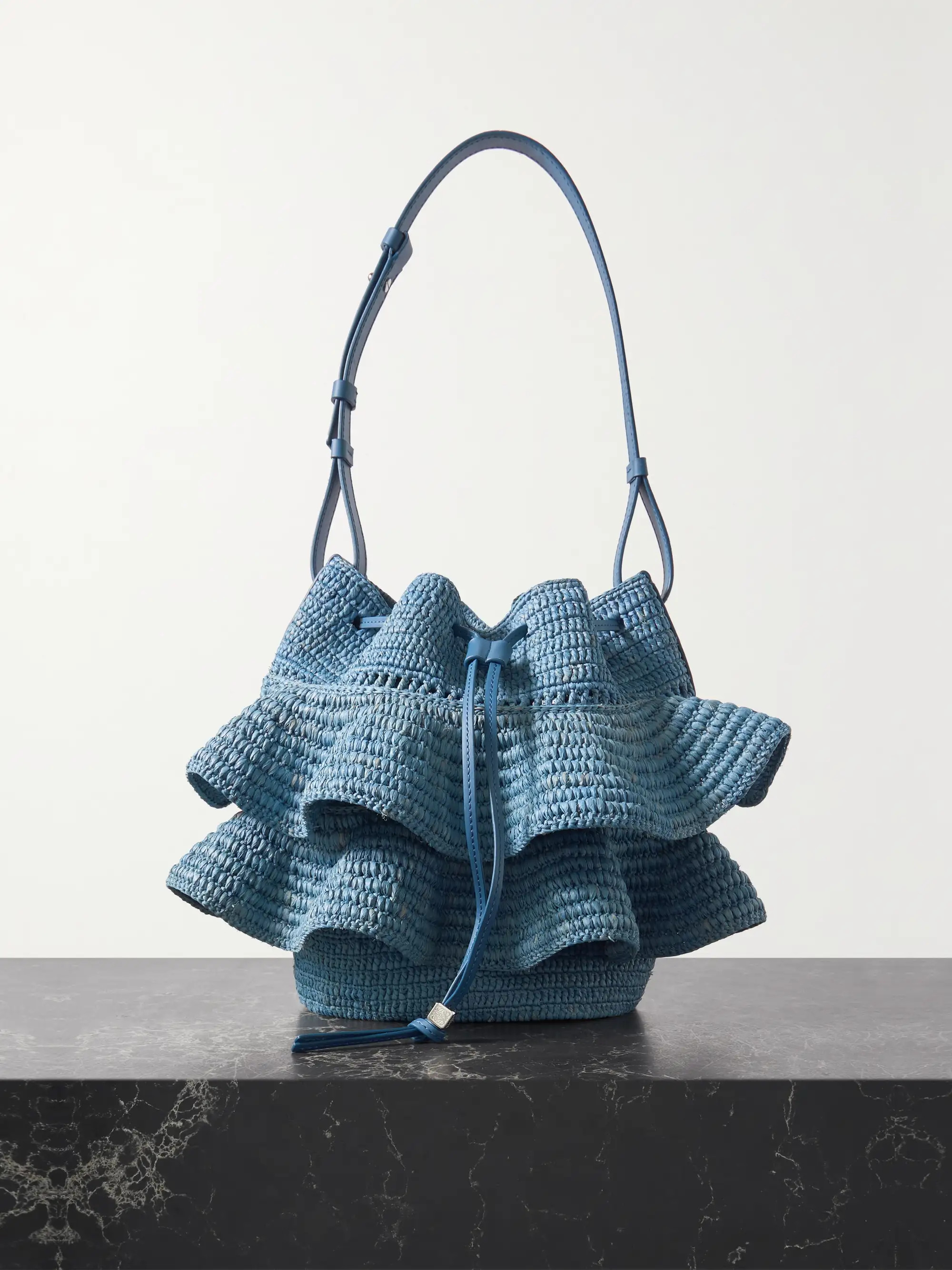 + Paula's Ibiza Balloon Ruffles leather-trimmed raffia shoulder bag | NET-A-PORTER (UK & EU)