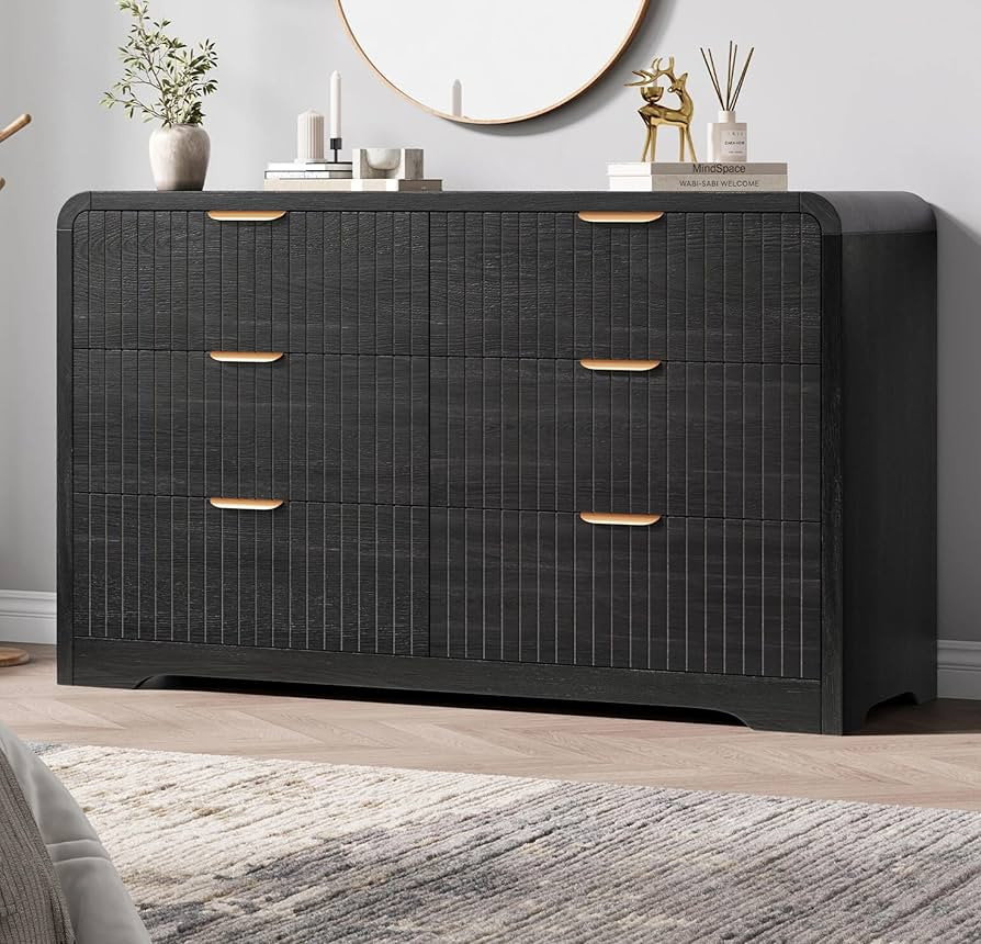 Modern 6 Drawer Dresser for Bedroom, 47" Wide Wood Dressers & Chests of Drawers Curved Profile De... | Amazon (US)