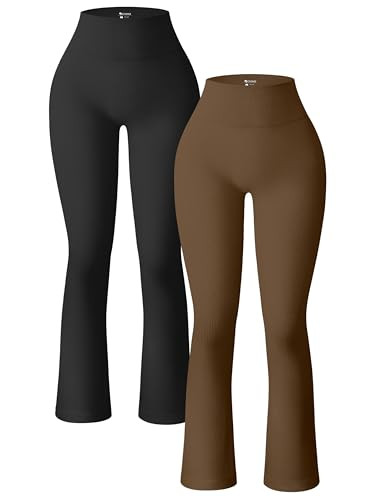OQQ Women's 2 Piece Yoga Pants Ribbed Seamless Workout High Waist Bell Bottoms Flare Leggings Black Coffee | Amazon (US)