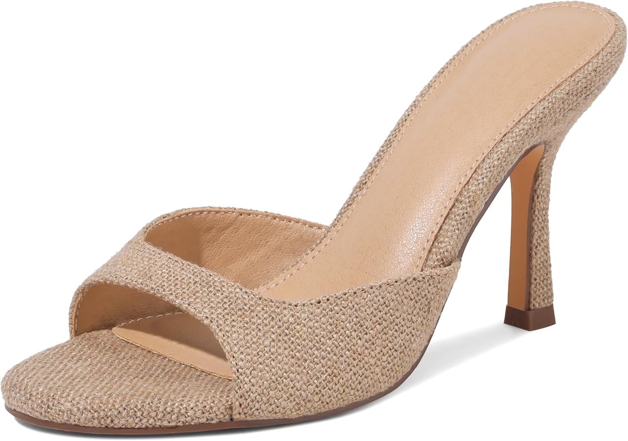 Raffia Woven Heels Sandals for Women Slip On Kitten Heels Mule Slides - Open toe, Espadrille, Sum... | Amazon (US)