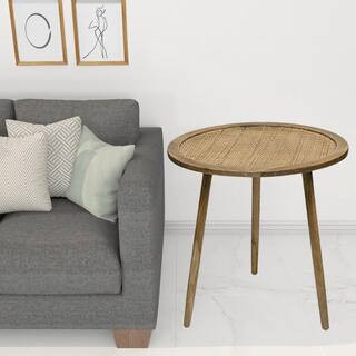 HomeRoots 23.25 in. Brown Rattan Wicker End Table 2000518015 - The Home Depot | The Home Depot