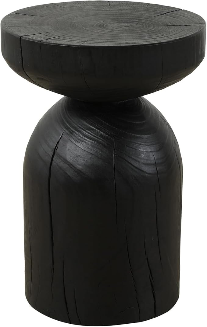 Black End Table, Handmade Wooden Accent Table Fully Assembled Solid Wood Stool Cracked Vintage Te... | Amazon (US)