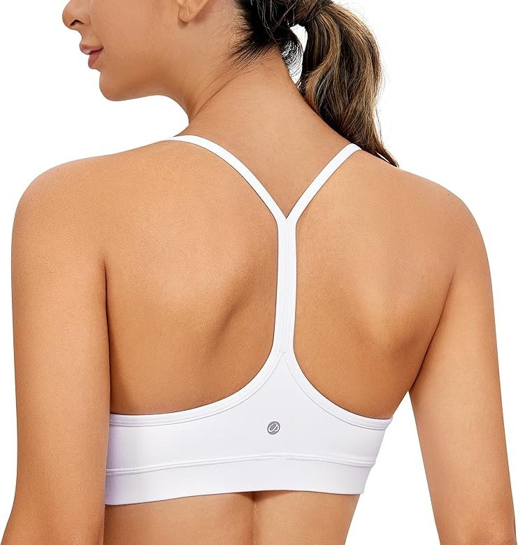 CRZ YOGA Butterluxe Womens Y Back Sports Bra - Padded Racerback Low Impact Spaghetti Thin Strap Workout Yoga Top | Amazon (US)