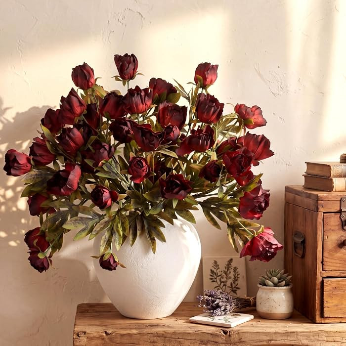 8 Pcs Faux Peony Stems Flowers Bulk Vintage Artificial Silk Peonies Stems Real Look Fake Peonies ... | Amazon (US)