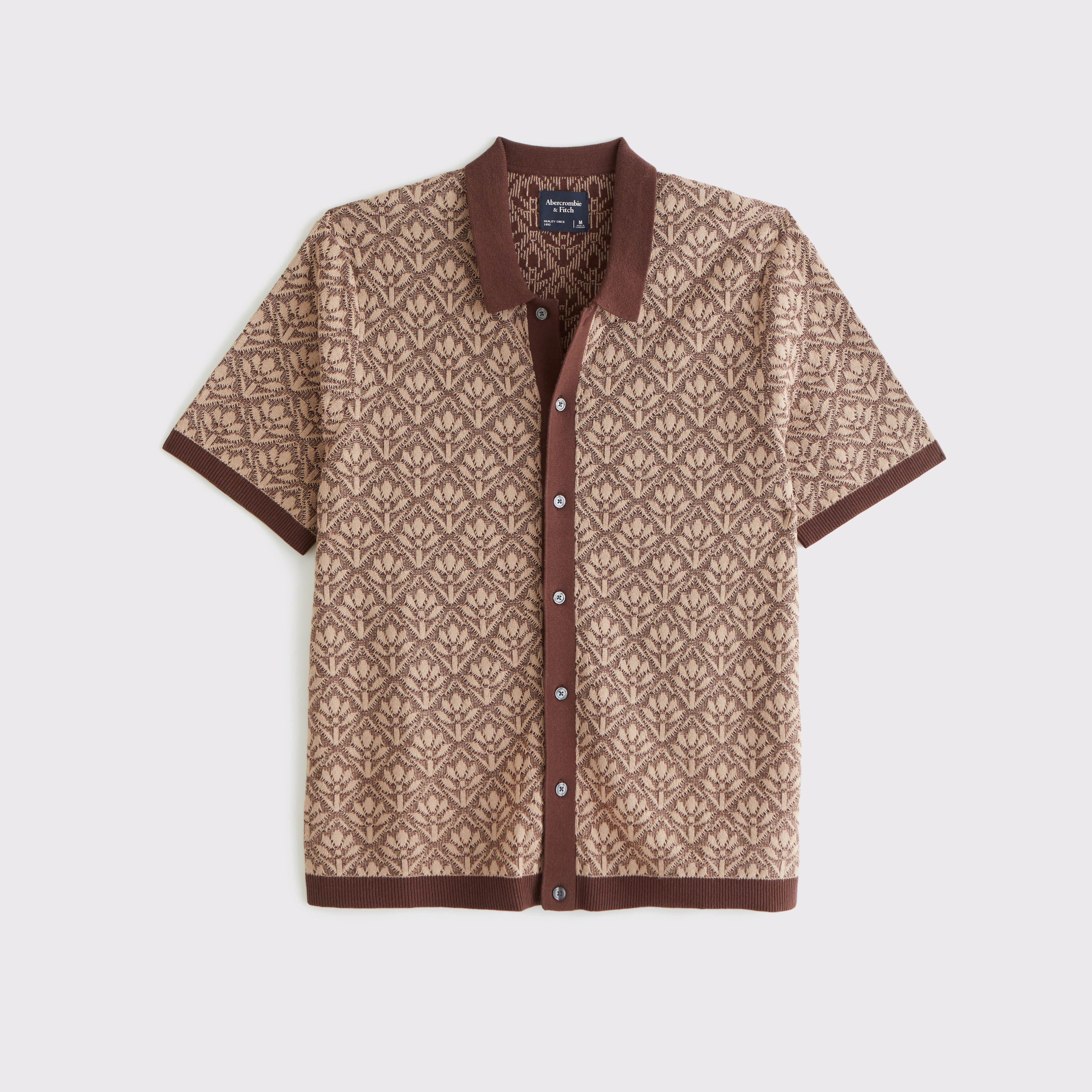 Jacquard Pattern Button-Through Sweater Polo | Abercrombie & Fitch (US)