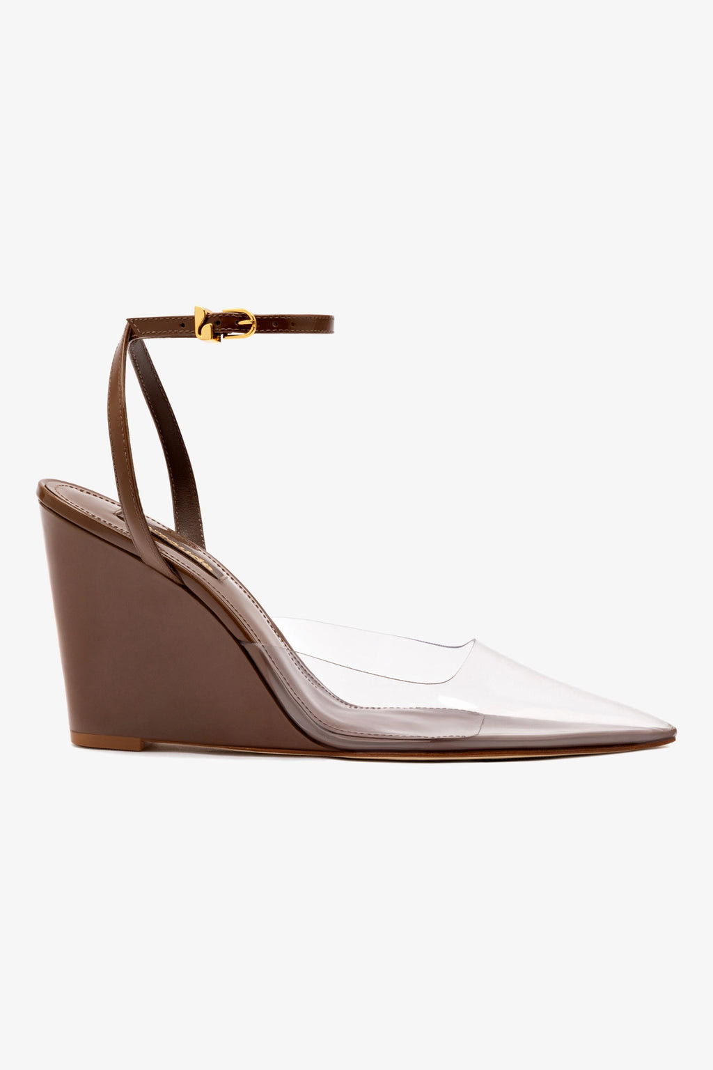 Kim Wedge Pump In Burnt Umber Leather and Vinyl | Larroude