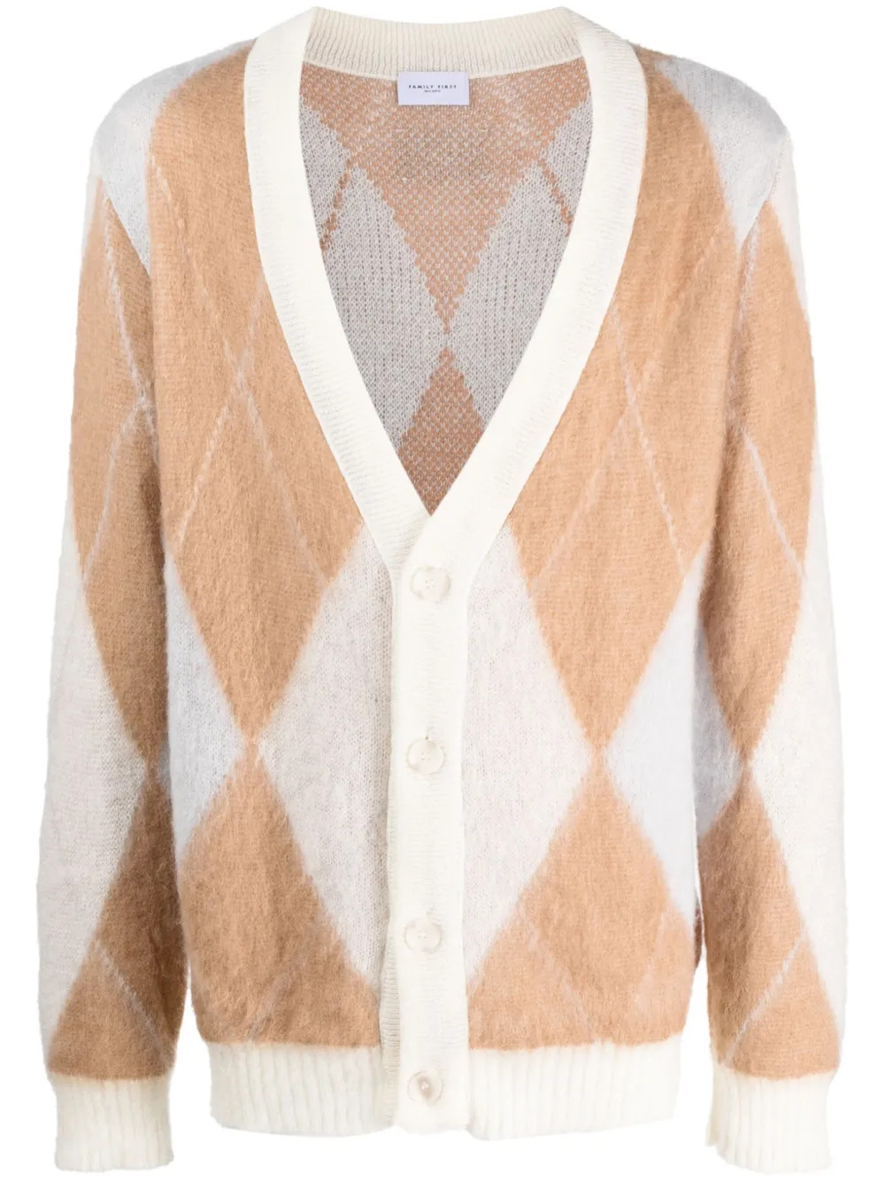 argyle-pattern crew-neck cardigan | Farfetch Global