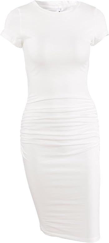 Women's Short Sleeve Ruched Casual Sundress Midi Bodycon T Shirt Dress | Amazon (US)