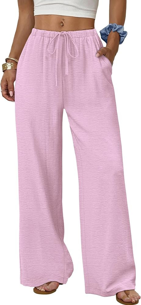 Sampeel Wide Leg Pants for Women Flowy Palazzo Drawstring Elastic Waist Trousers with Pockets Sum... | Amazon (US)