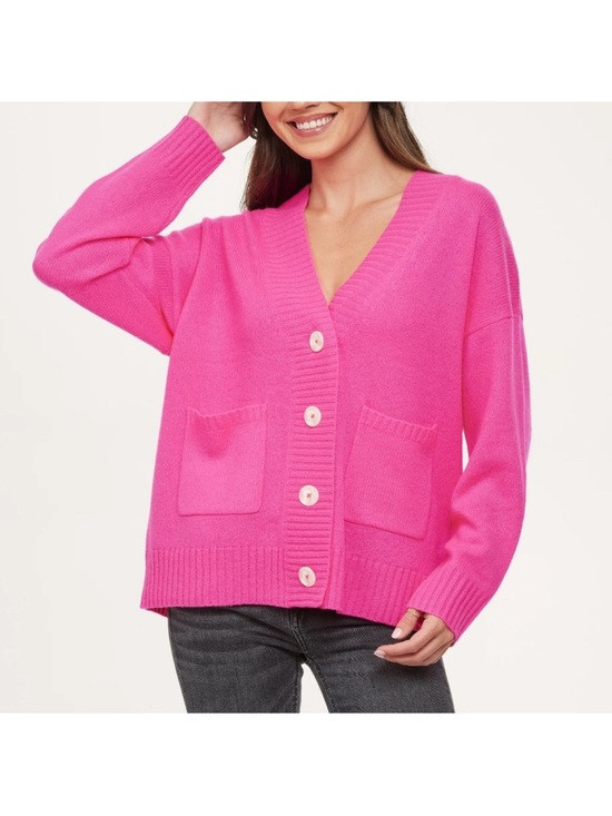 Filoro Emma Cashmere Boyfriend Cardigan Sweater In Neon Pink Size Large | Poshmark