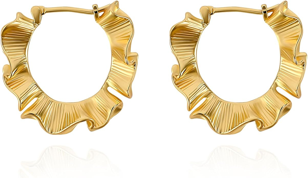 Gold Flower Hoop Earrings for Women 14K Gold Plated Flower Round Hoop Earrings Dangle Floral Stat... | Amazon (US)