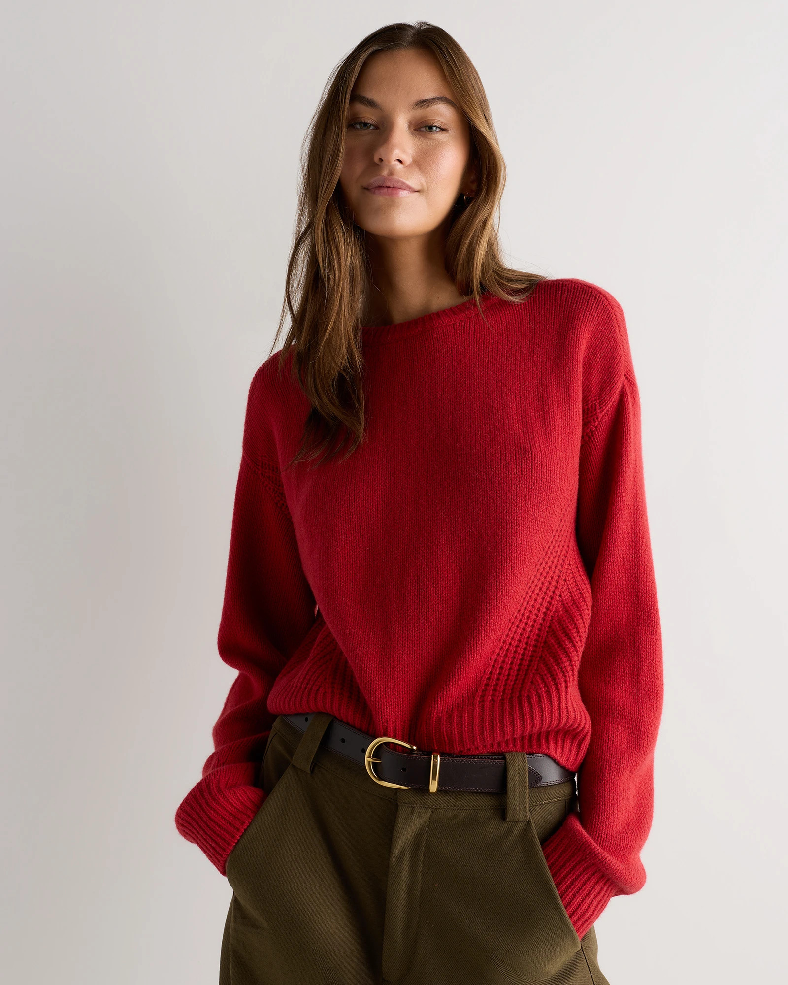 Quince | Women's 100% Yak Wool Pointelle Detail Relaxed Crew Neck Alpaca Sweater in Heather Brown, Size Medium | Quince