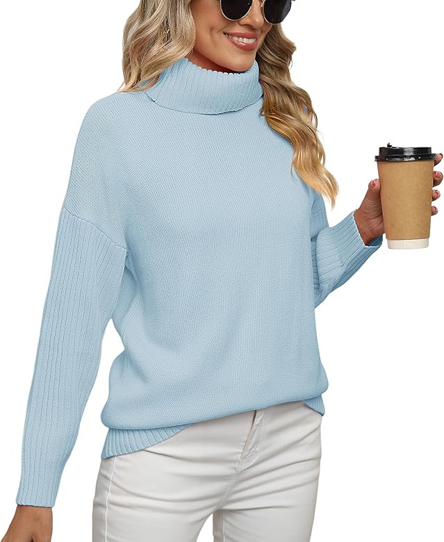 Jouica Women 2023 Fall Casual Turtleneck Batwing Sleeve Chunky Oversized Ribbed Knit Tunic Sweate... | Amazon (US)