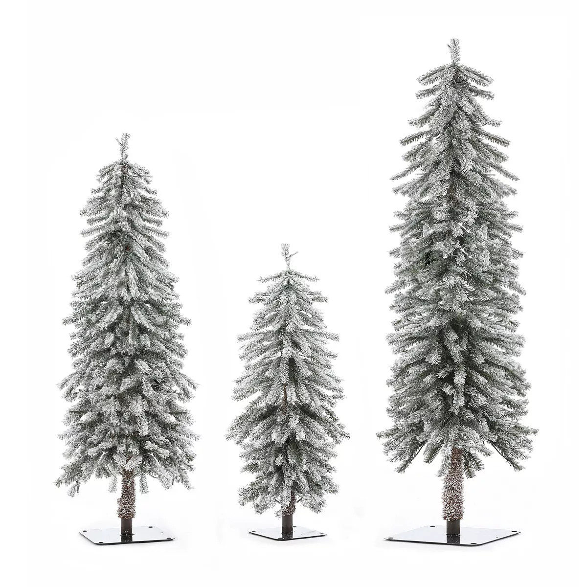 LuxenHome Set of 3 Christmas Trees, Flocked Slim Christmas Tree Prelit, (5-Ft, 4-Ft, 3-Ft) Green | Target
