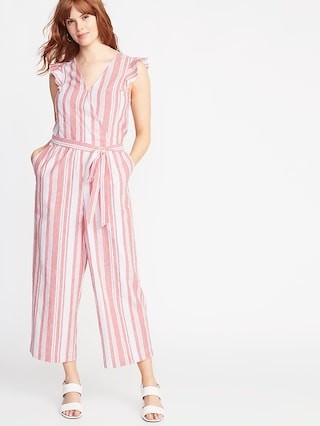 Faux-Wrap Tie-Belt Linen-Blend Jumpsuit for Women | Old Navy US