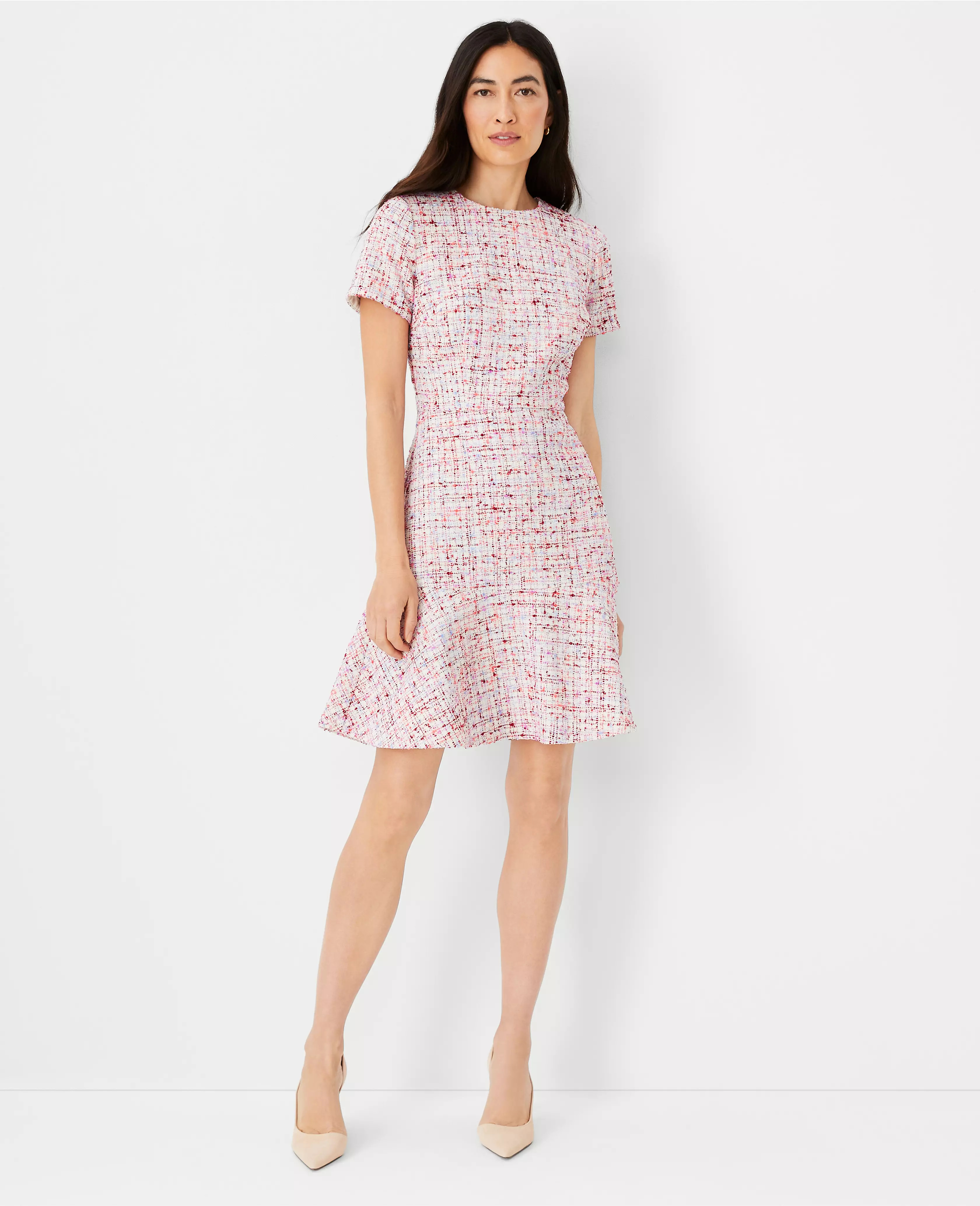Multicolored Tweed Flounce Dress | Ann Taylor (US)