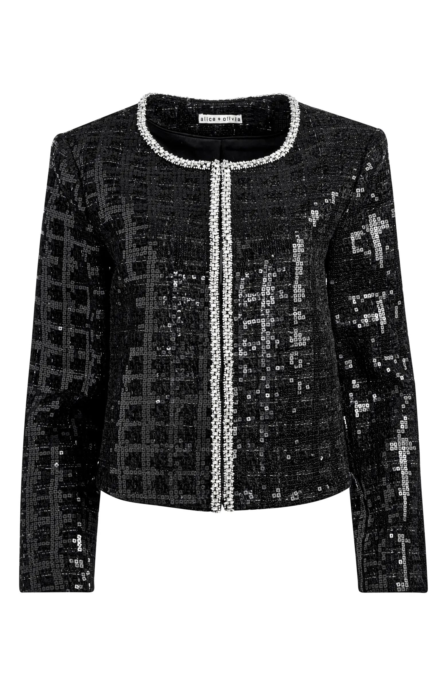 Kidman Jewel Trim Sequin Tweed Jacket | Nordstrom