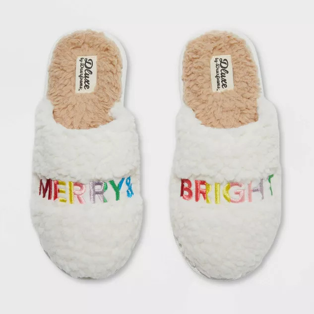 Women's dluxe by dearfoams Merry & Bright Slide Slippers - Cream | Target