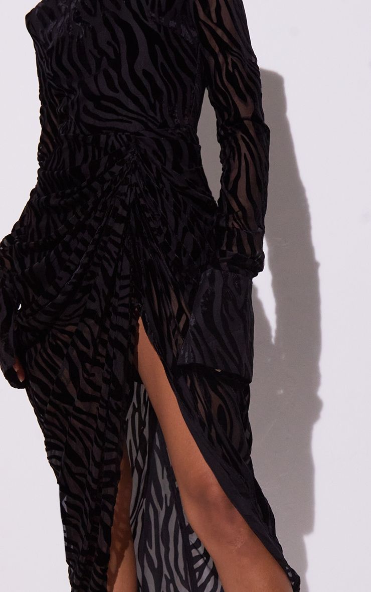 Black Zebra Devore High Neck Draped Midi Dress | PrettyLittleThing US