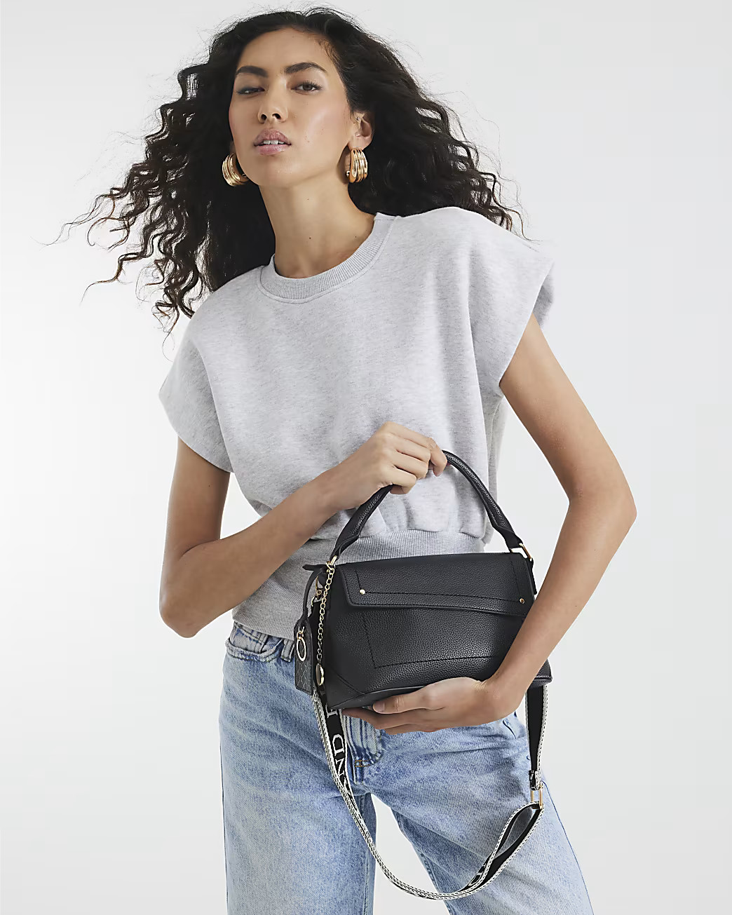 Black Asymmetric Flap Cross Body Bag | River Island UK & IE