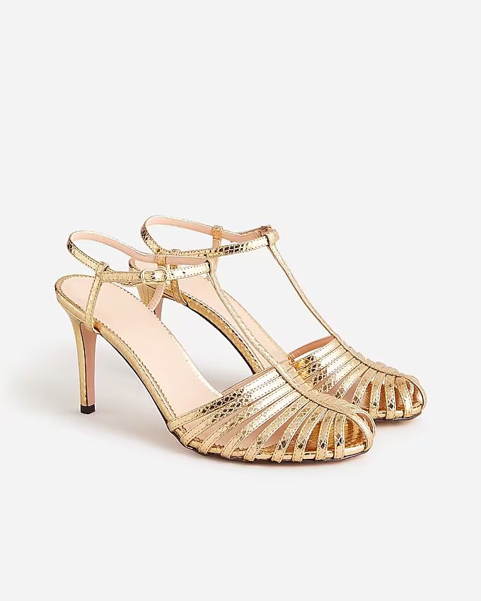 Collection Rylie caged-toe heels in snake-embossed Italian leather | J.Crew US