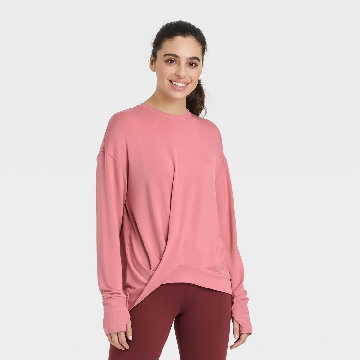 Women's Super Soft Twist-Front Crewneck Pullover Sweatshirt - All in Motion™ | Target