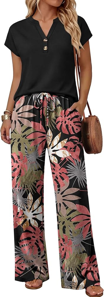 WIHOLL Two Piece Set for Women Summer Outfits Cruise Vacation Fashion Clothing Wide Leg Lounge Pa... | Amazon (US)