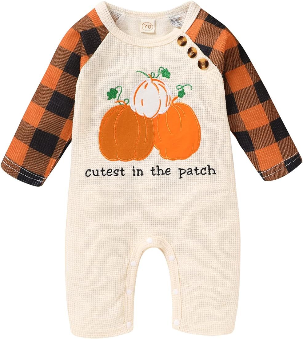 YOUNGER TREE Infant Baby Girls Boys Fall Outfit Pumpkin One Piece Romper Halloween Smocked Bodysu... | Amazon (US)