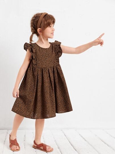 SHEIN Toddler Girls Leopard Print Ruffle Trim Smock Dress | SHEIN