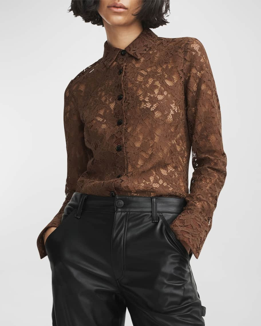 Rag & Bone Yvette Button-Front Lace Top | Neiman Marcus