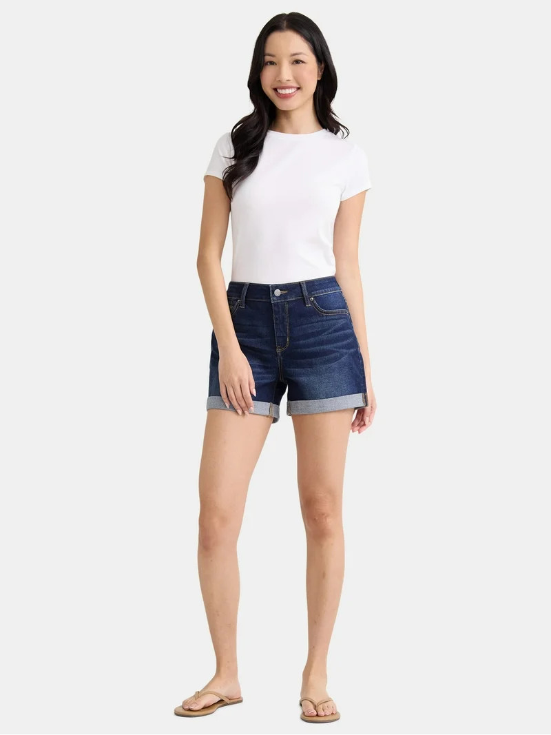 Time and Tru Women's Mid-Rise Denim Short, 4" Inseam, Size 2-20 | Walmart (US)