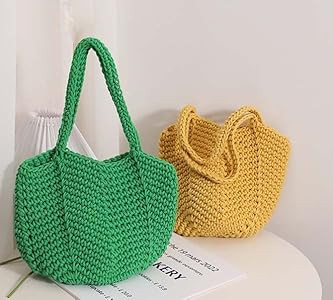 Tote Bag for Women Handmade Crochet Shoulder Bag Casual Woven Handbag Hobo Bag for Work Travel Sc... | Amazon (US)