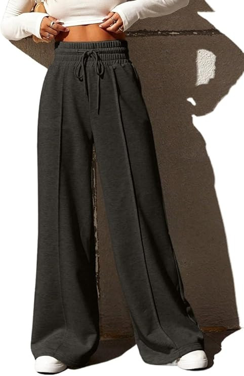 SECOLI Women’s Casual Long Sweatpants Drawstring Waist Wide Leg Sweatpants | Amazon (US)