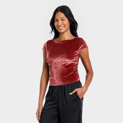 Women's Ruched Velour T-Shirt - A New Day™ | Target